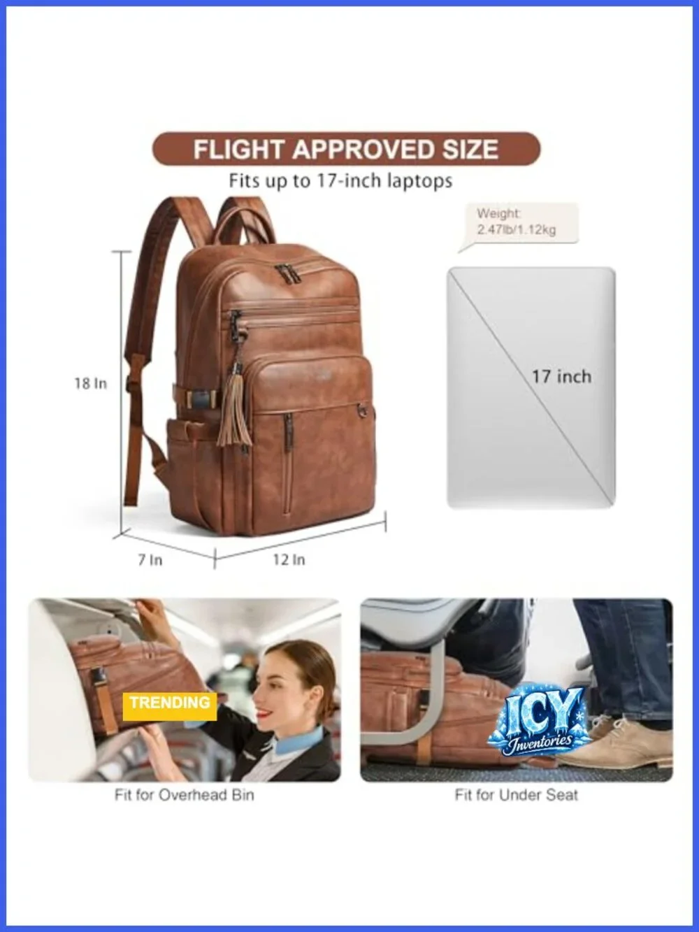 Vegan Leather Laptop Backpack with Anti-Theft Pocket and Tumbler Holder
